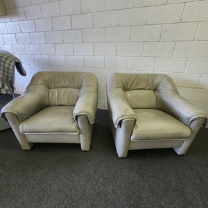 Stone Coloured Leather Tub Chairs