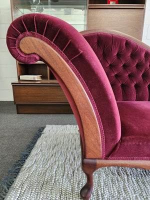 Burgandy Red Chaise in Velvet and Mahogany